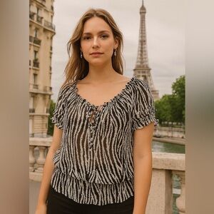 Max Azaria Zebra Print Off-Shoulder Blouse